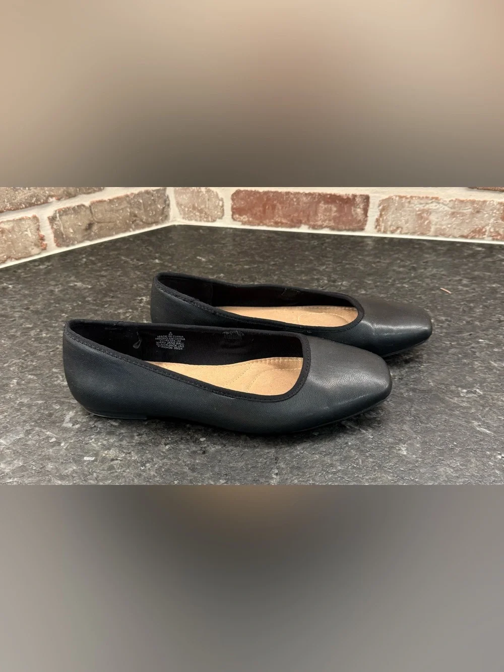 Mary Jane Black Faux Leather Ballet Flats, Size 8
